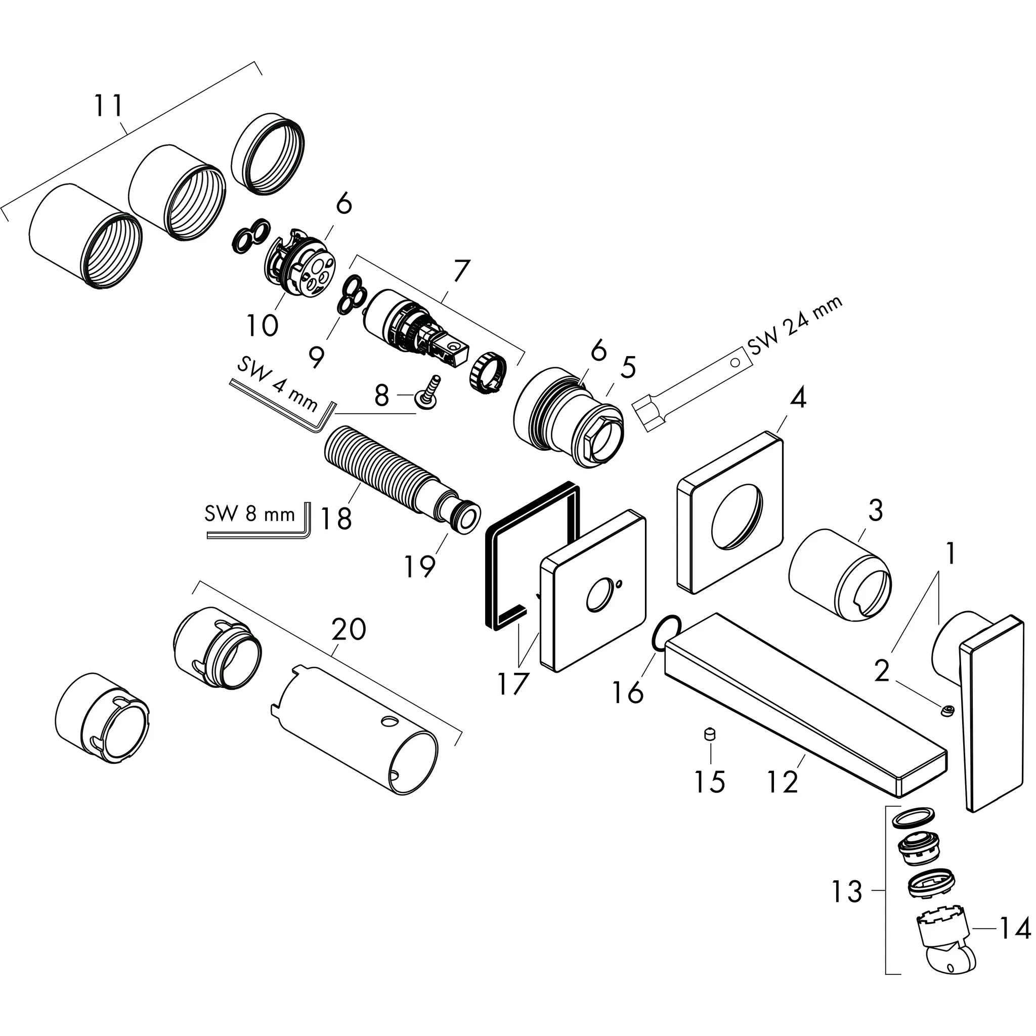 2-Loch Waschtischarmatur Unterputz Metropol F-Set langer Auslauf chrom 2-Loch Waschtischarmatur Unterputz Metropol F-Set langer Auslauf chrom