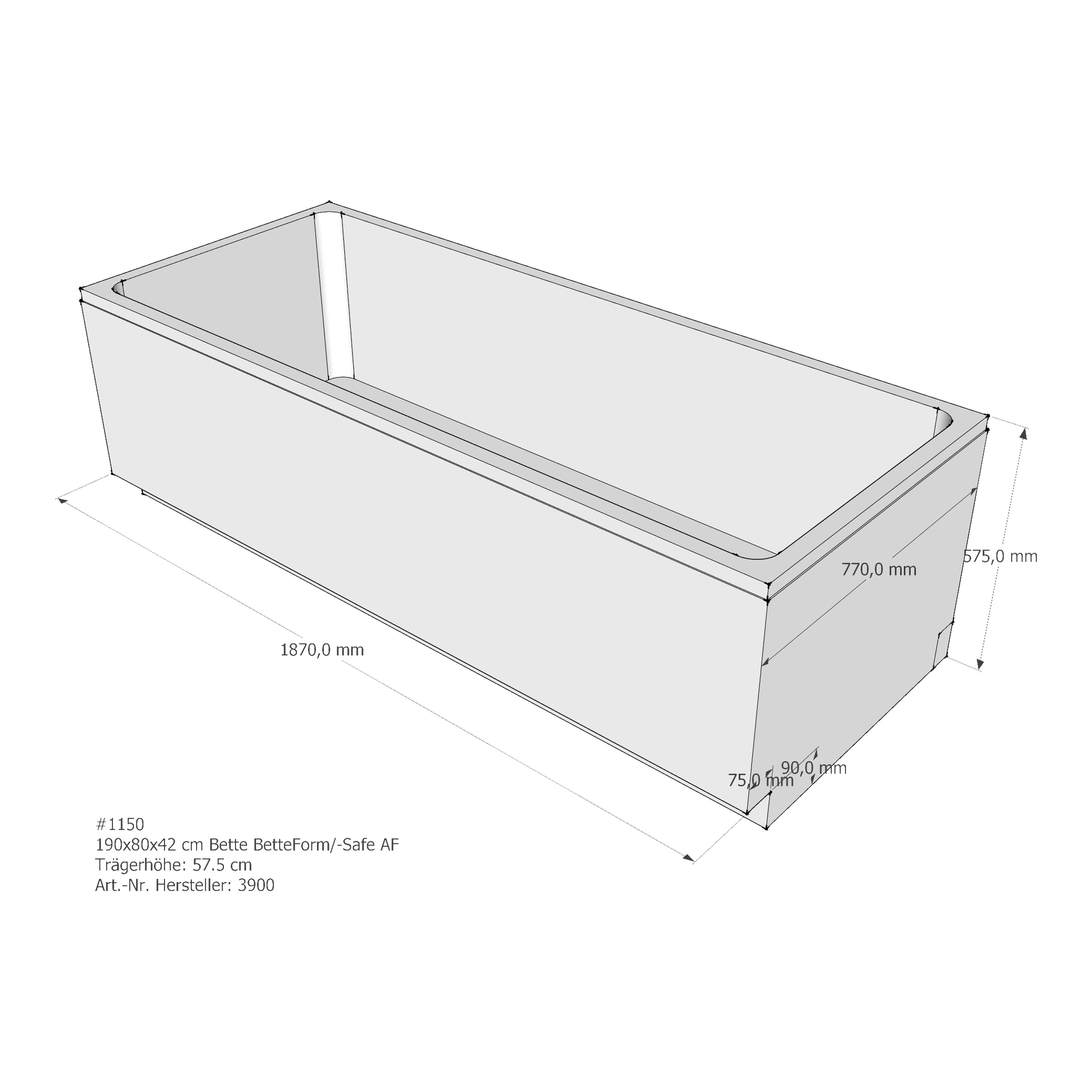 Badewannenträger für Bette BetteForm/-Safe 190 × 80 × 42 cm
