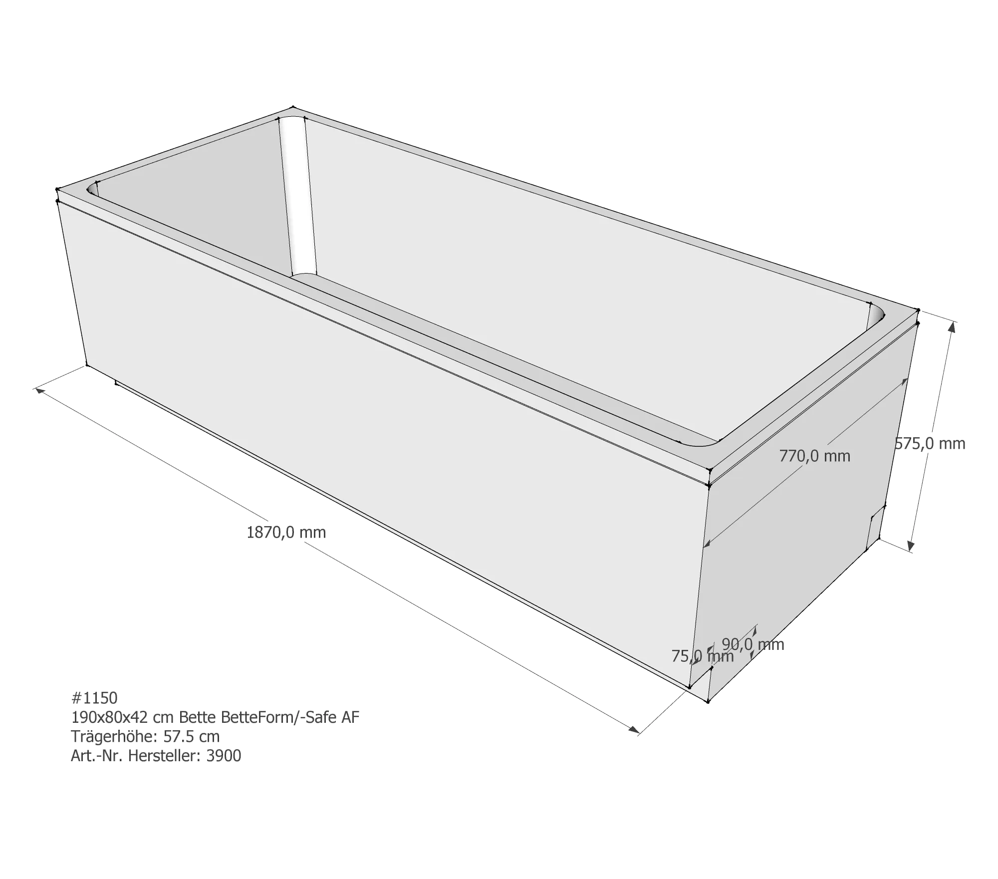 Badewannenträger für Bette BetteForm 190 × 80 × 42 cm Breite: 80 cm / Länge: 190 cm Badewannenträger für Bette BetteForm 190 × 80 × 42 cm Breite: 80 cm / Länge: 190 cm