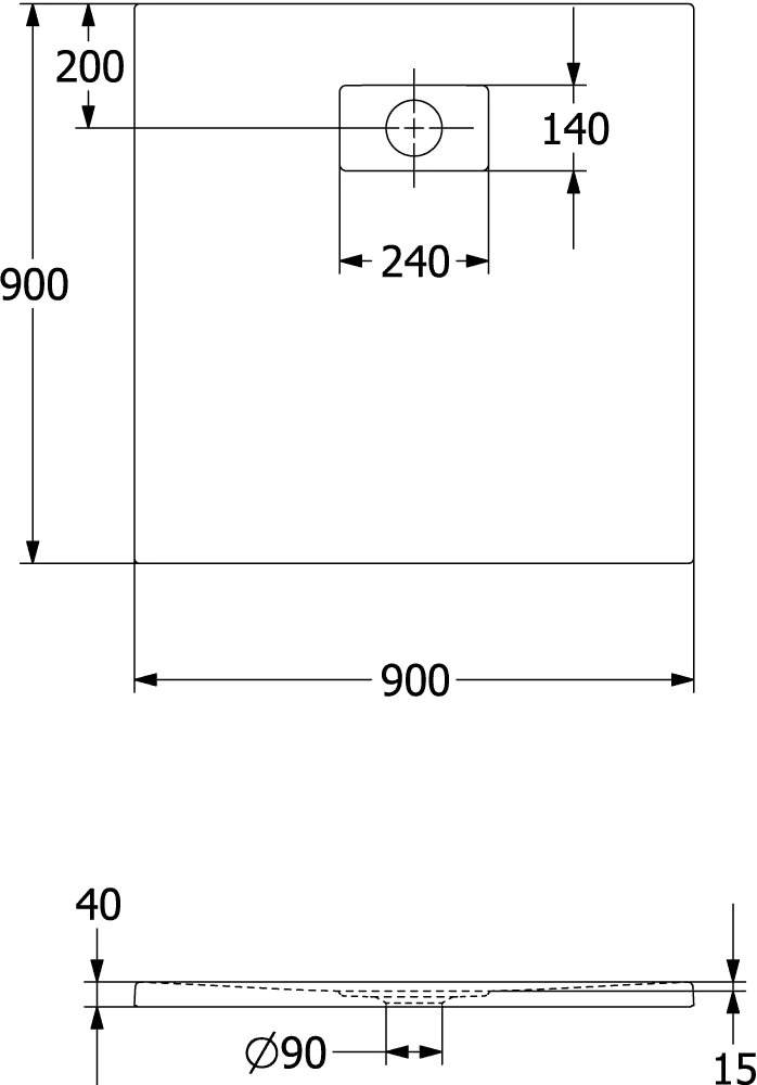 Villeroy & Boch quadrat Duschwanne „Le Valence“ für Aufsatz bzw. flächenbündigen Einbau 90 × 90 cm