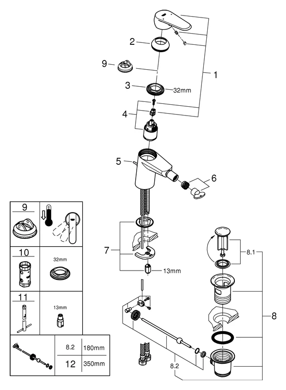 Einhand-Bidetbatterie Eurodisc Cosmopolitan 33244_2, Einlochmontage, Zugstangen-Ablaufgarnitur 1 1/4'', chrom Einhand-Bidetbatterie Eurodisc Cosmopolitan 33244_2, Einlochmontage, Zugstangen-Ablaufgarnitur 1 1/4'', chrom