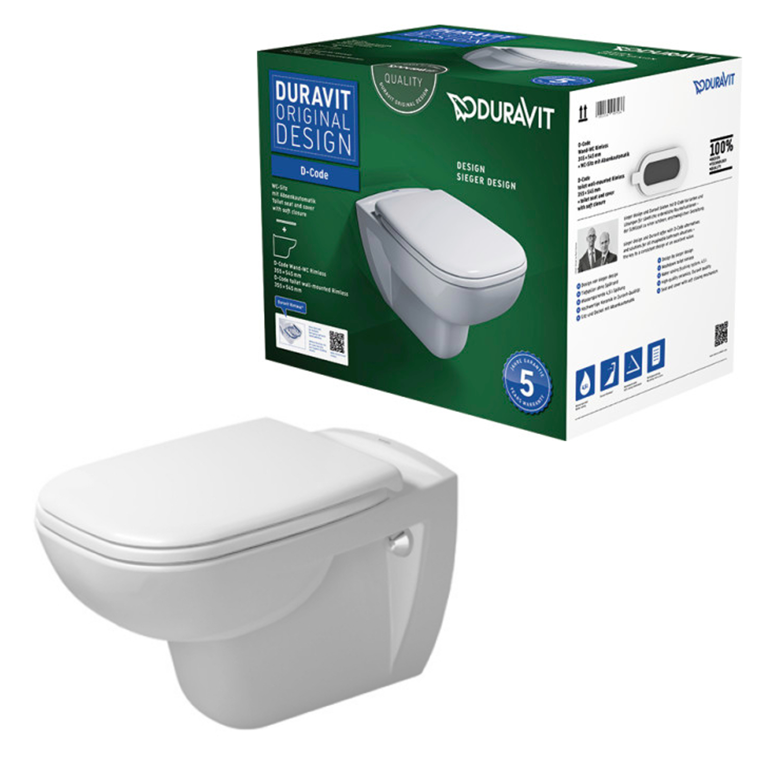 Wand-WC Duravit Rimless ® Set „D-Code“ 35,9 × 41 cm