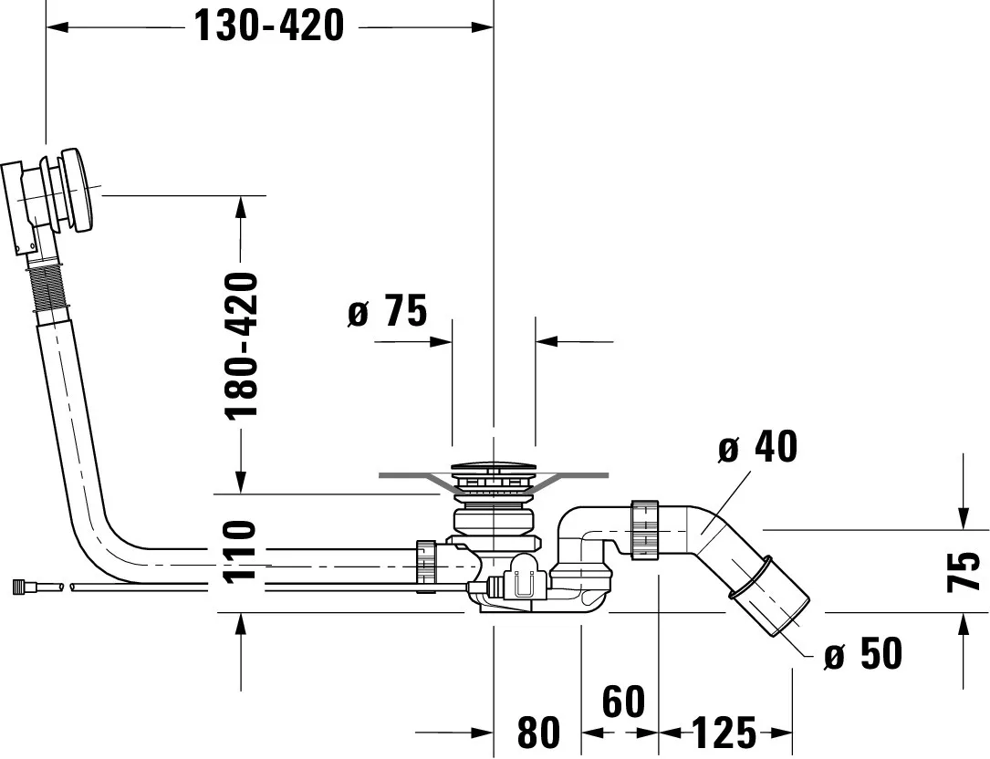Duravit Ab- und Überlaufgarnitur für Badewannen mit Zulauf Modell 791226 Duravit Ab- und Überlaufgarnitur für Badewannen mit Zulauf Modell 791226