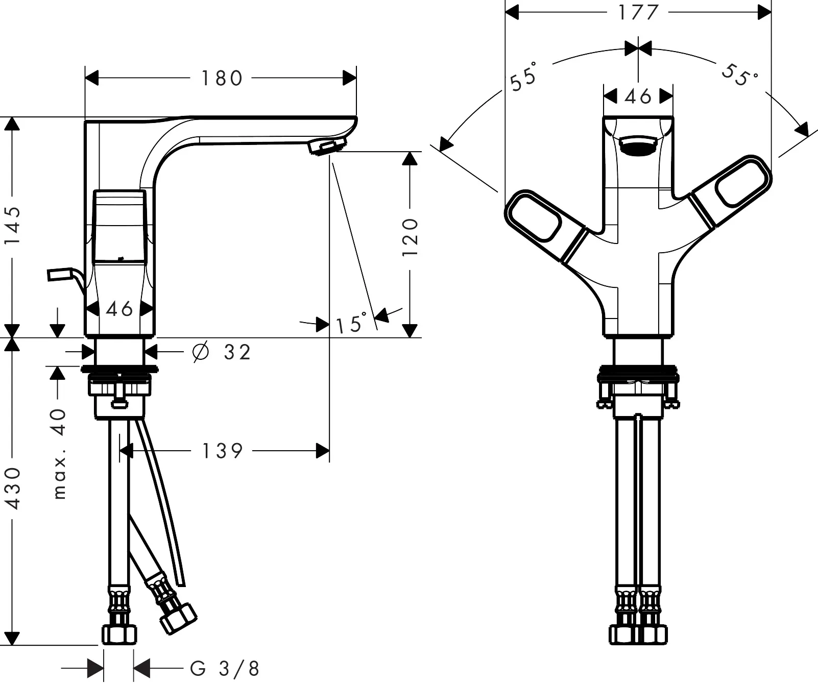 Zweigriff Waschtischarmatur 120 Axor Urquiola chrom Zweigriff Waschtischarmatur 120 Axor Urquiola chrom