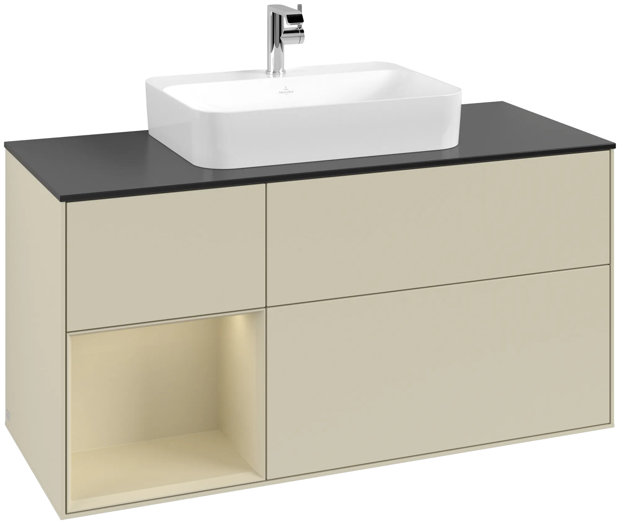 Villeroy & Boch Finion Waschbeckenunterschrank G41, 1200x603x501mm, Silk Grey Matt Lacquer / Glass Black Matt