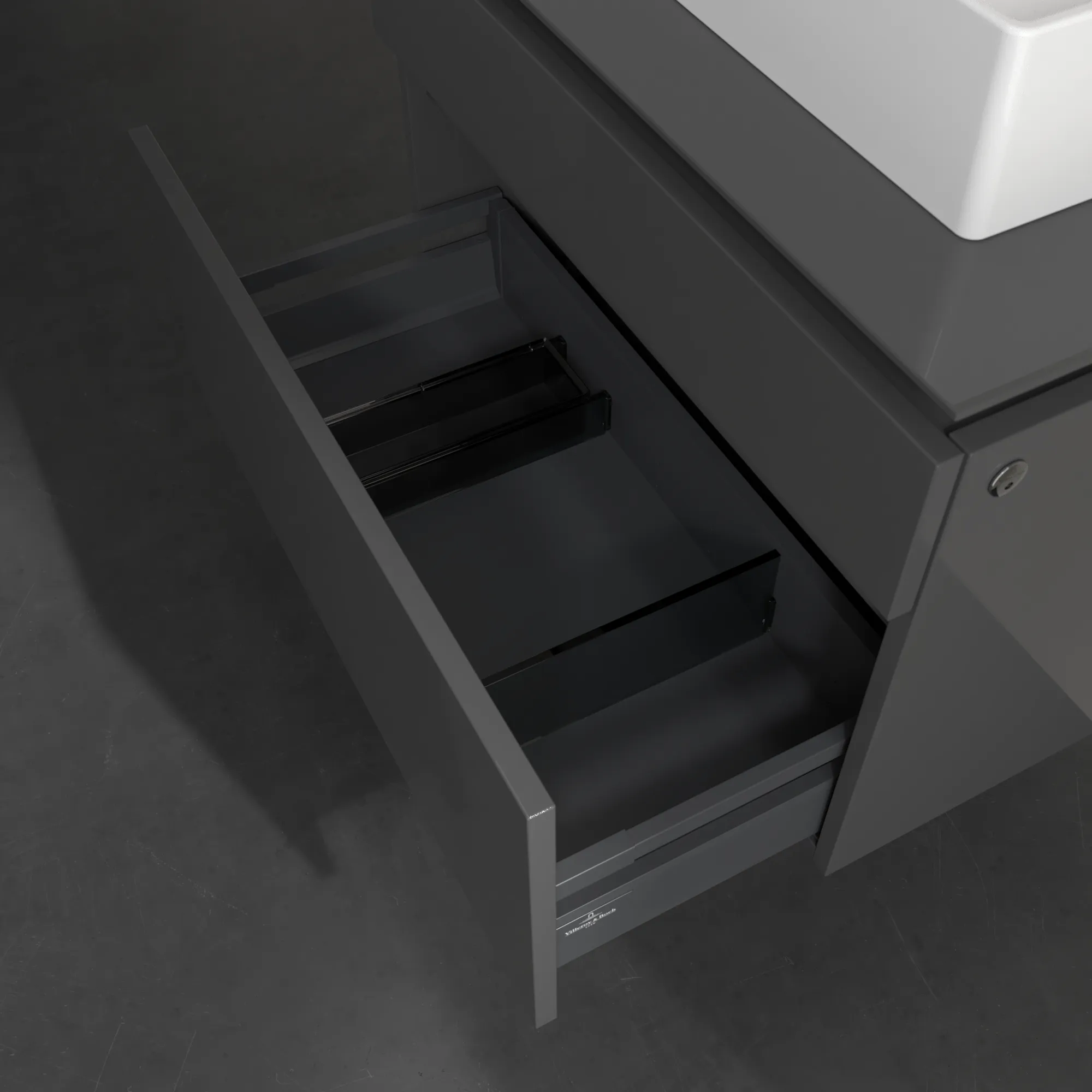 Villeroy & Boch Waschtischunterschrank „Legato“ für Schrankwaschtisch 800 × 550 × 500 mm Glossy Grey, für Becken mittig
