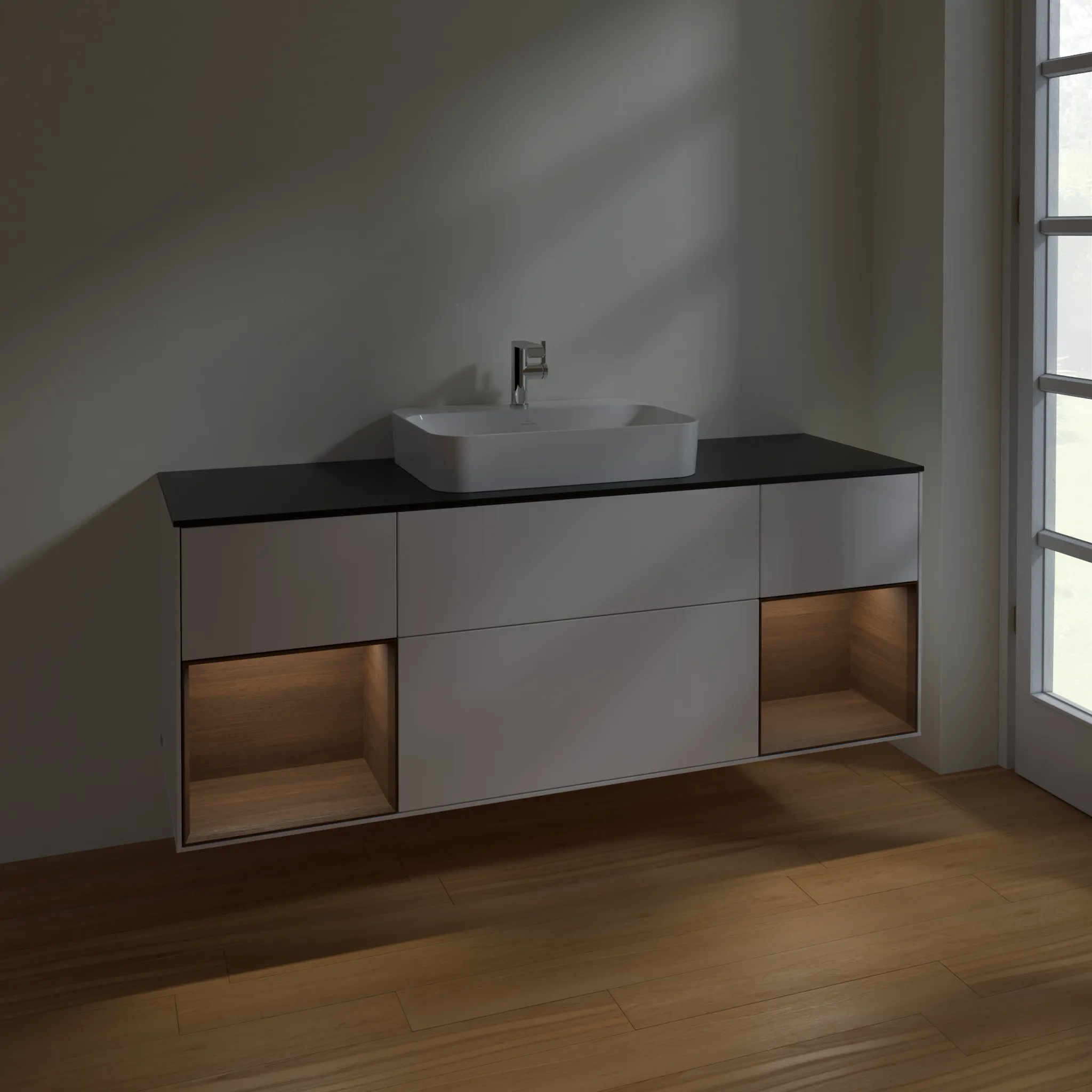 Villeroy & Boch Waschtischunterschrank „Finion“ für Schrankwaschtisch 1600 × 603 × 501 mm Glossy White Lacquer, für Becken mittig
