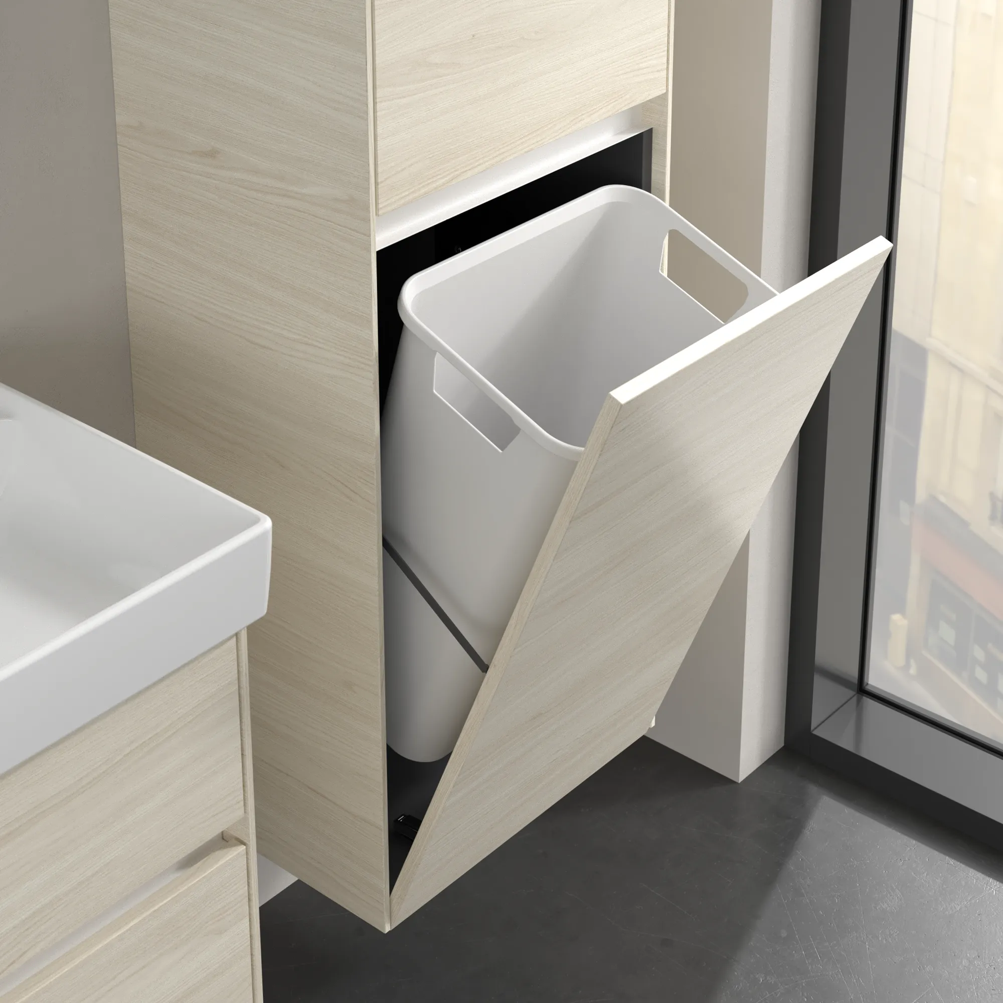 Villeroy & Boch Hochschrank mit Wäschekorb „Collaro“ 45,4 × 153,8 × 34,9 cm ohne Beleuchtung, Anschlag rechts, 1 Tür