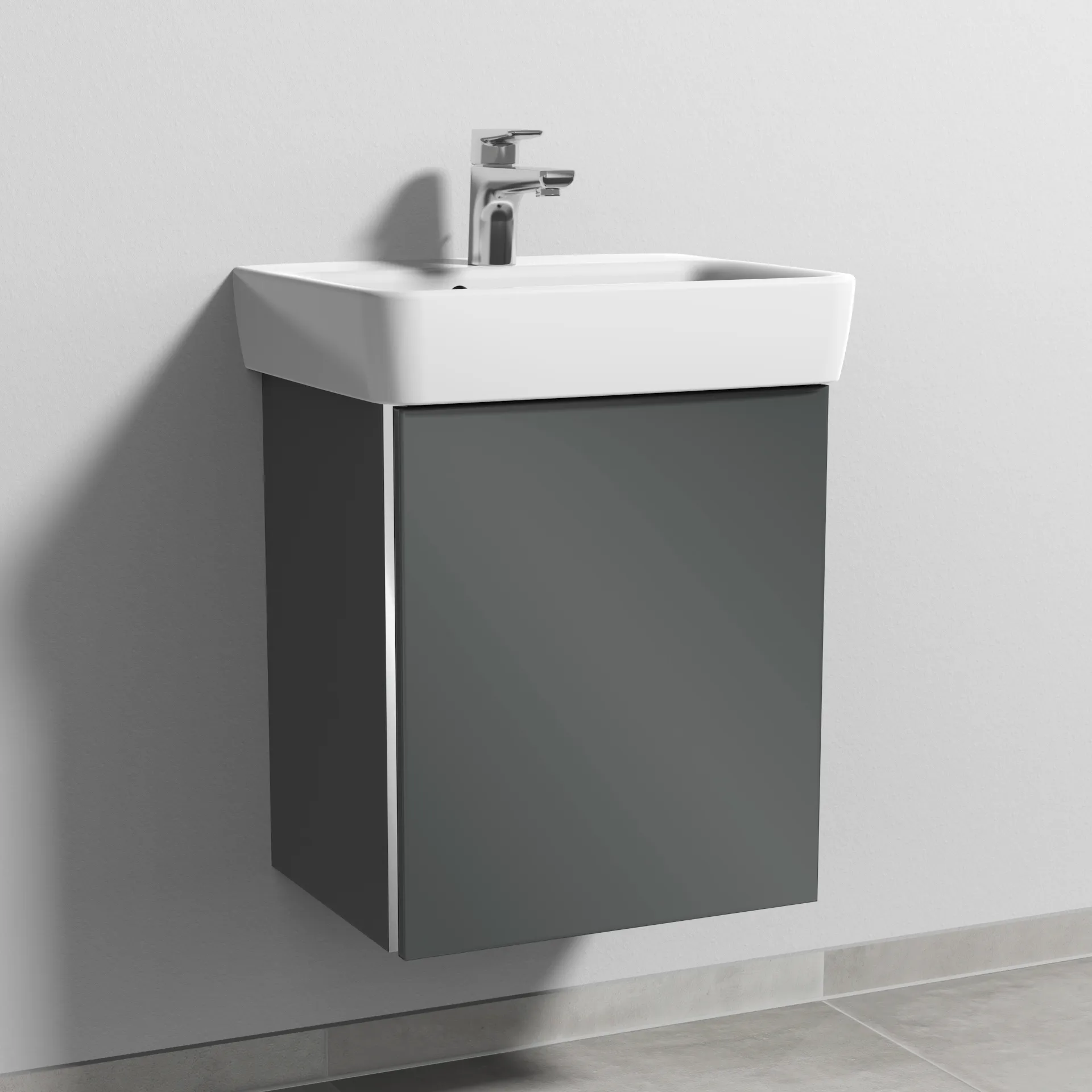 Sanipa Waschtischunterschrank „3way“ passend zu Keramik-Waschtische Renova Plan von Geberit 440 × 520 × 352 mm in Anthrazit (glanz), Anschlag rechts