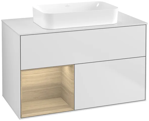 Villeroy & Boch Waschtischunterschrank „Finion“ für Schrankwaschtisch 100 × 60,3 × 50,1 cm 2 Schubladen, für Waschtischposition mittig, inkl. Beleuchtung mittig