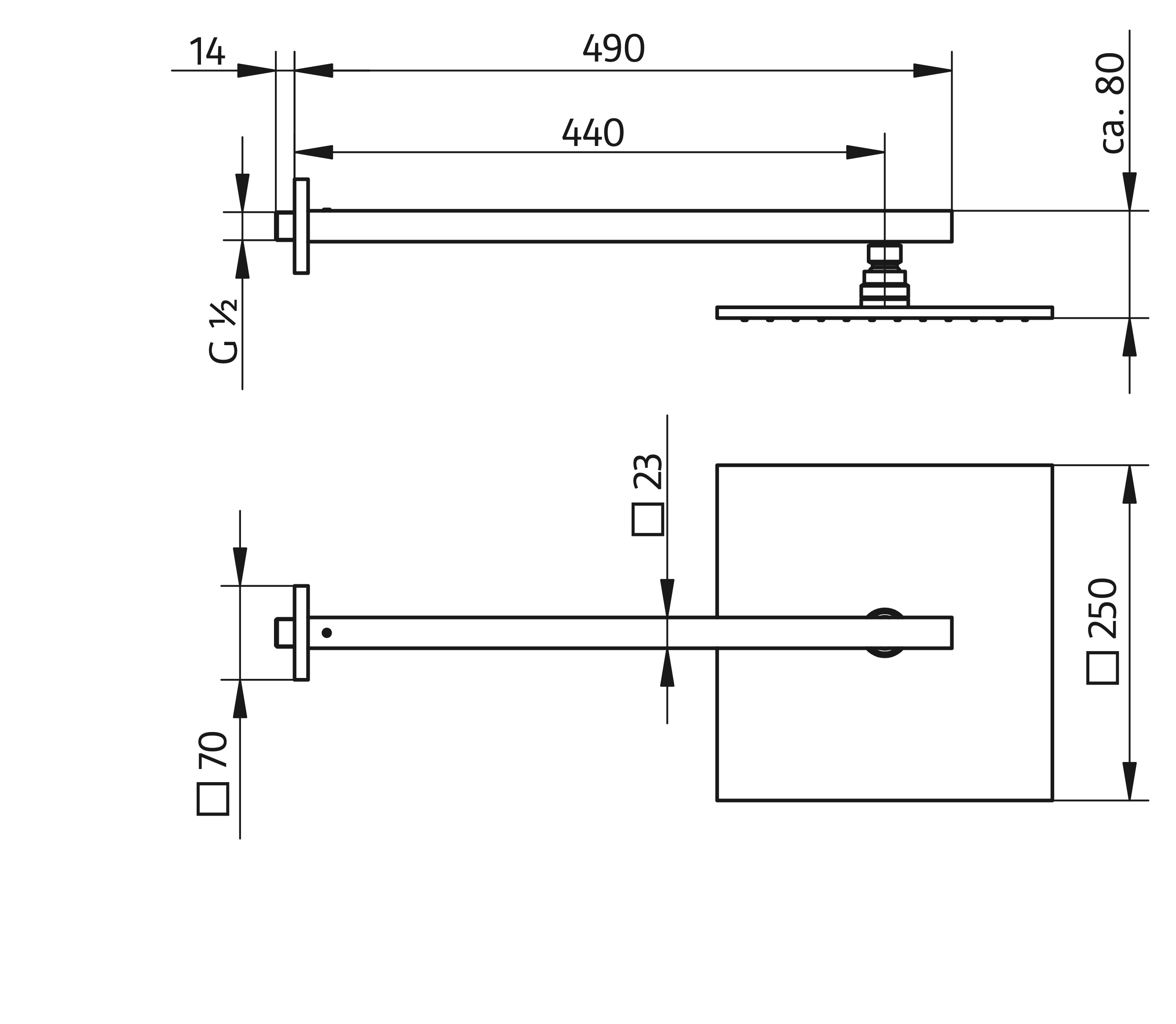 HSK Wandarm Eckig Ausladung 440 mm in chrom HSK Wandarm Eckig Ausladung 440 mm in chrom