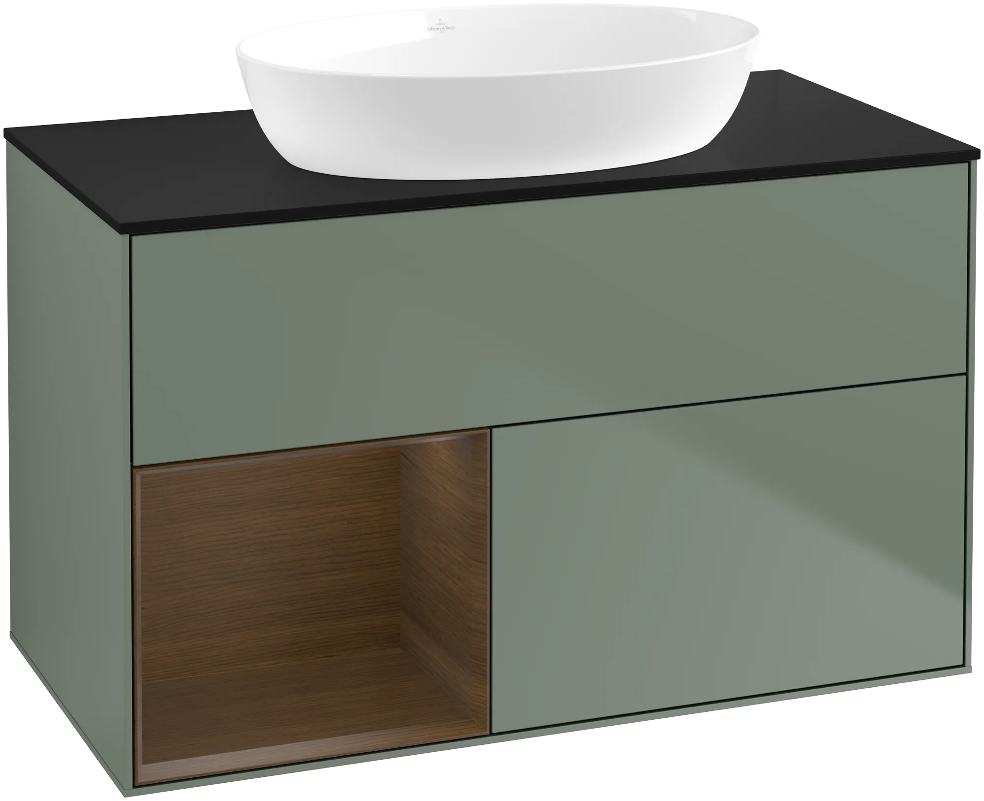 Villeroy & Boch Finion Waschbeckenunterschrank FA1 1000x603x501mm Olive Matt Lacquer/Walnut Veneer/Glass Black Matt