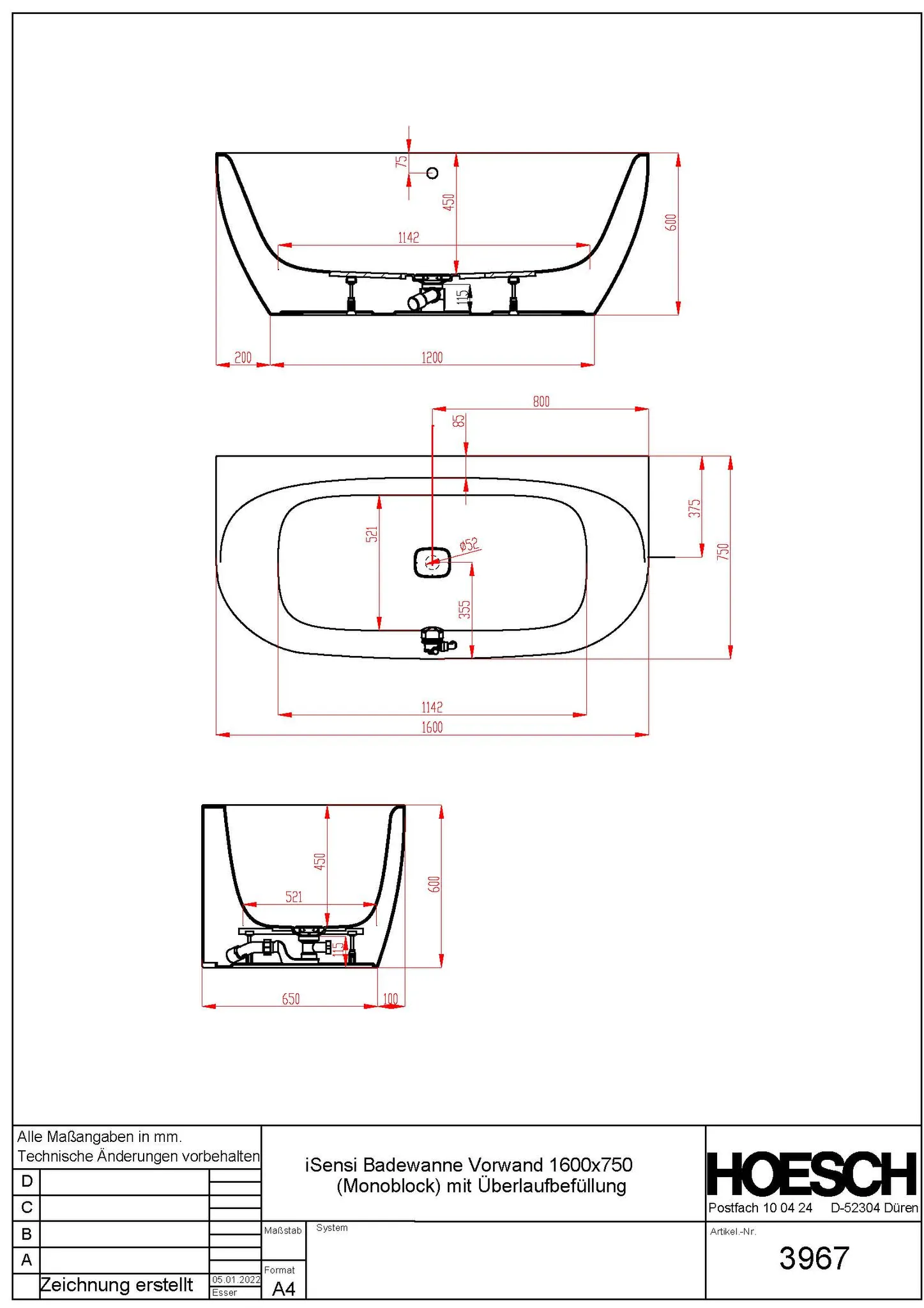 Hoesch iSensi Vorwand 1600x750 Monolith Chrom