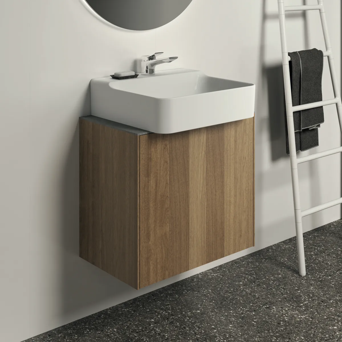 Waschtischplatte Conca, aus Keramik, 602x373x6mm, Marmor Noir Desir