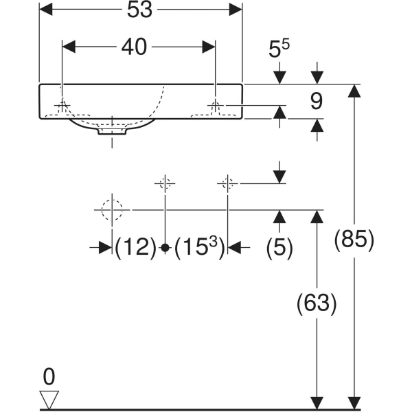 Wandwaschtisch mit Ablagefläche „iCon XS“, rechteckig, Hahnlochposition rechts, Ablagefläche rechts 53 × 31 cm in weiß alpin