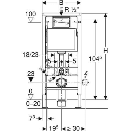 Set-Vorwand-/Einbauelement für Toilette Geberit Element UP100 mit Delta50 Betätigungsplatte Geberit „DuofixBasic“ in