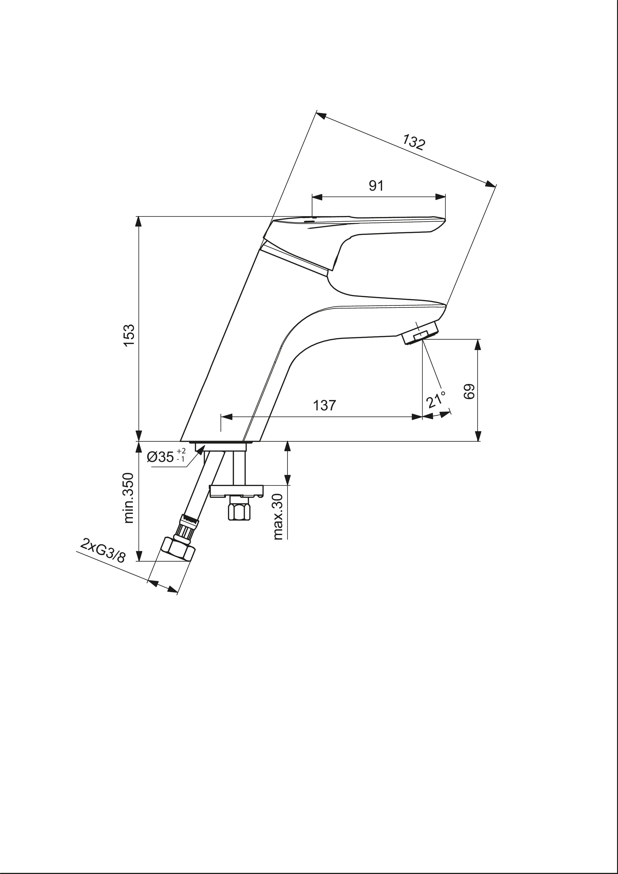 Einhand-Waschtischarmatur „Ceramix“ Ausladung 137 mm