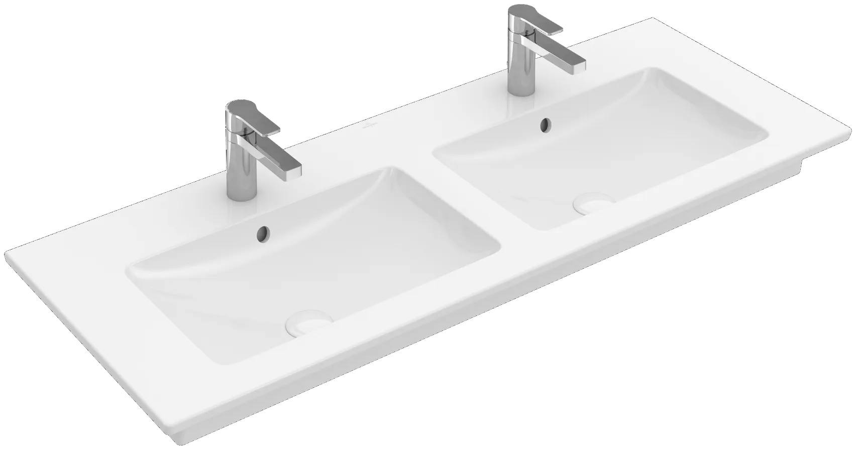 Villeroy & Boch Doppelwaschtisch „Venticello“ 1300 × 500 × 170 mm, für Becken mittig, mit Hahnlochbohrung, Hahnlochposition links und rechts in Weiß Alpin Villeroy & Boch Doppelwaschtisch „Venticello“ 1300 × 500 × 170 mm, für Becken mittig, mit Hahnlochbohrung, Hahnlochposition links und rechts in Weiß Alpin