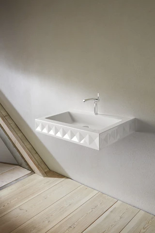 Wandwaschtisch „BetteLoft Ornament“, ohne Überlauf, ohne Hahnlochbohrung 82,5 × 52,5 cm in Weiß