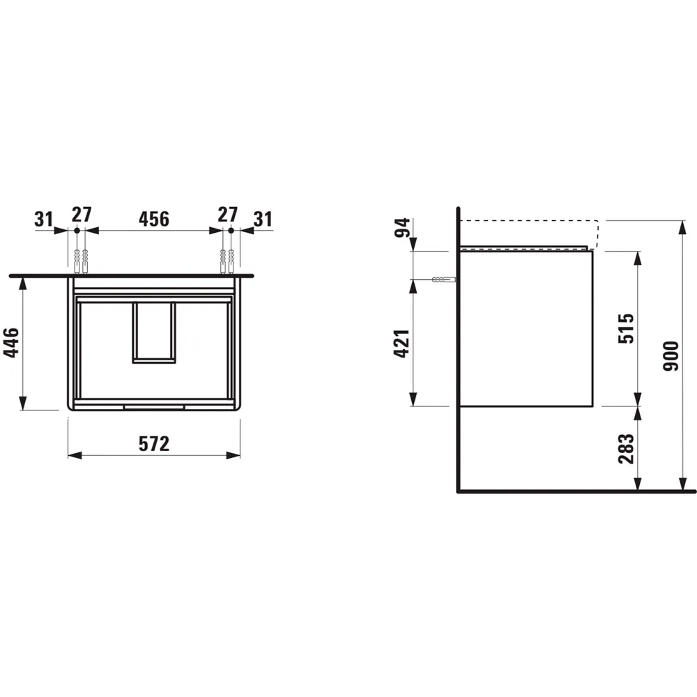 Waschtischunterbau JUNA für PRO S 446x572x515 2 Schubladen mit Griffmulde für Waschtisch H810963 weiß matt