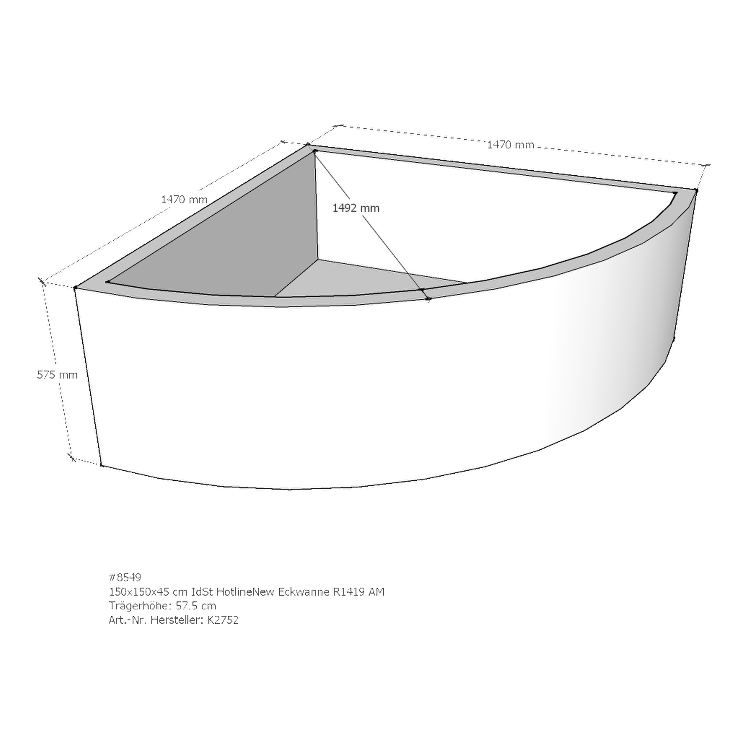 Badewannenträger für Ideal Standard HotlineNeu 150 × 150 × 45 cm