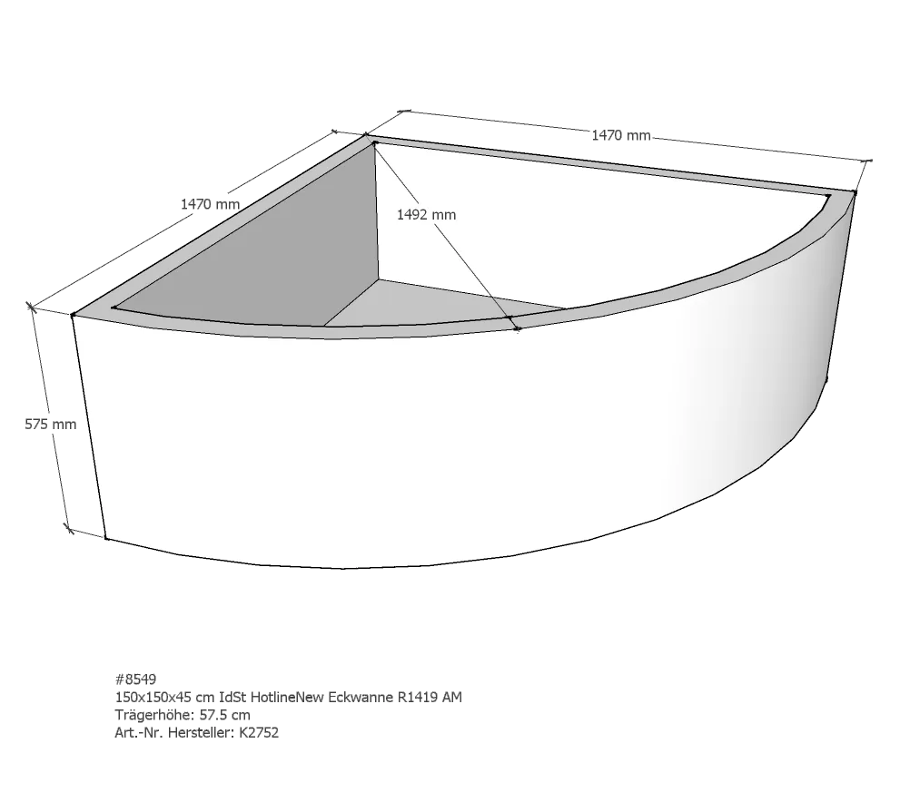 Badewannenträger für Ideal Standard HotlineNeu 150 × 150 × 45 cm