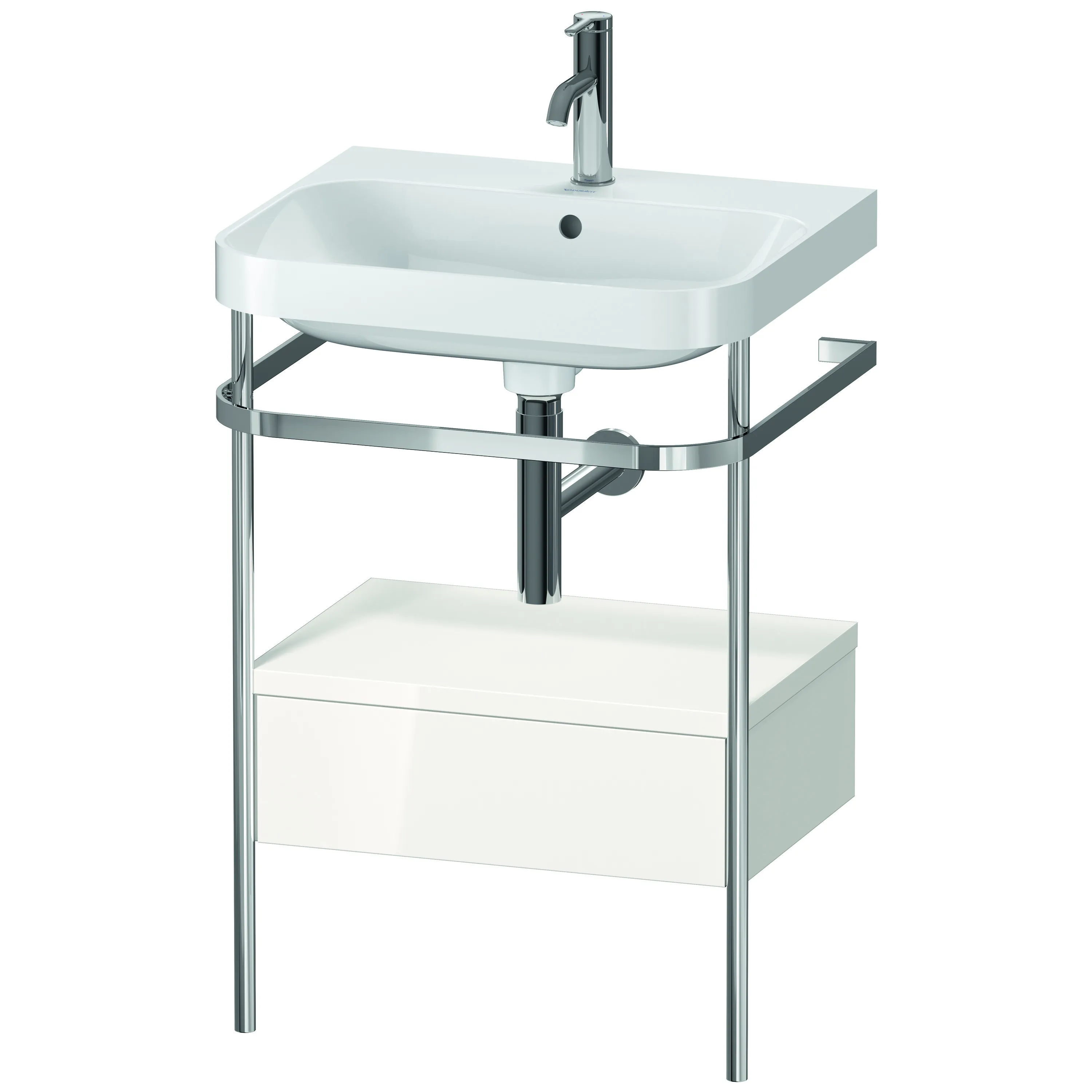 Duravit Waschtischunterschrank c-shaped Set mit Metallkonsole und Schubkasten „Happy D.2 Plus“ 57,5 × 85 × 49 cm Weiß Hochglanz Duravit Waschtischunterschrank c-shaped Set mit Metallkonsole und Schubkasten „Happy D.2 Plus“ 57,5 × 85 × 49 cm Weiß Hochglanz