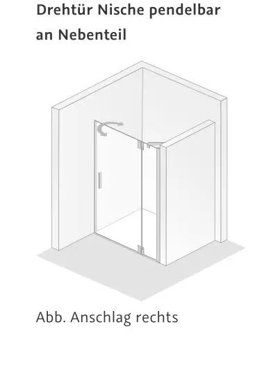 HSK Drehtür an Nebenteil pendelbar für Nische „K2P“ Glas Klar hell, Profile Chromoptik (Alu Hochglanz poliert), Scharniere nicht pendelbar, H: 2000 mm HSK Drehtür an Nebenteil pendelbar für Nische „K2P“ Glas Klar hell, Profile Chromoptik (Alu Hochglanz poliert), Scharniere nicht pendelbar, H: 2000 mm