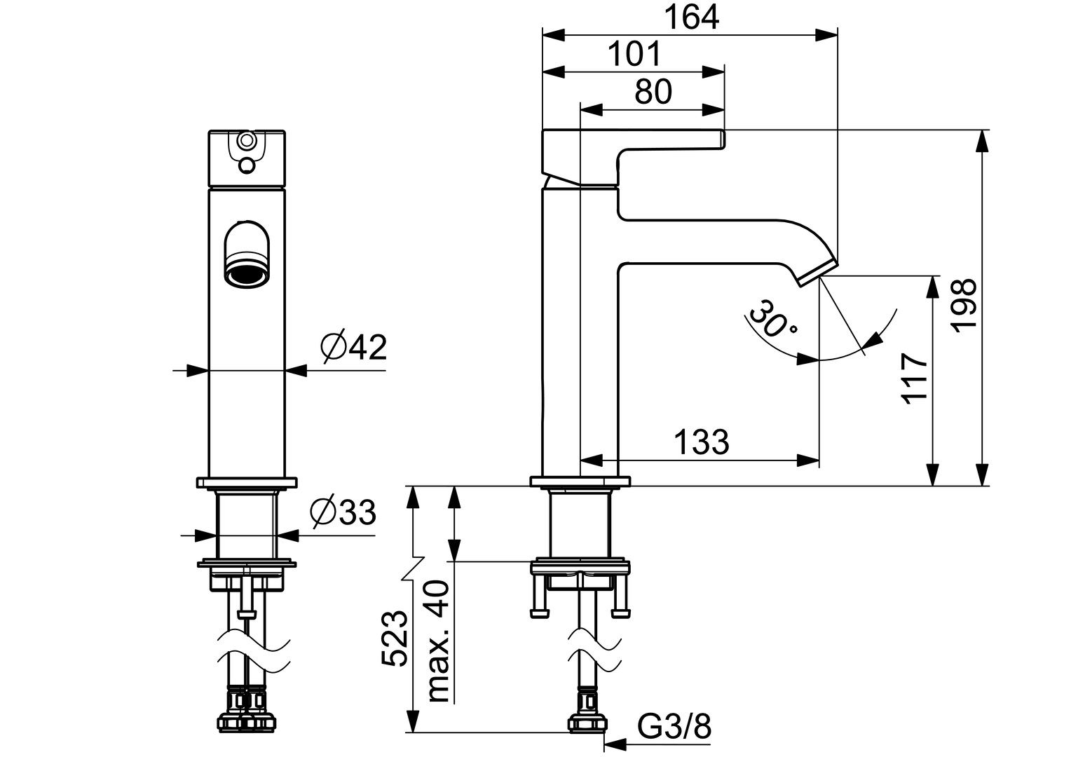 EHM Waschtischbatterie VANTIS Style 5437 Ausladung 133 mm Chrom