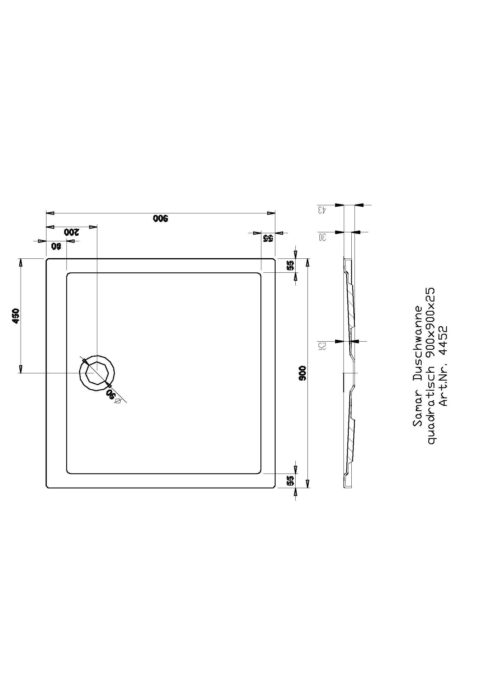 Hoesch quadrat Duschwanne „Samar“ 90 × 90 cm in 