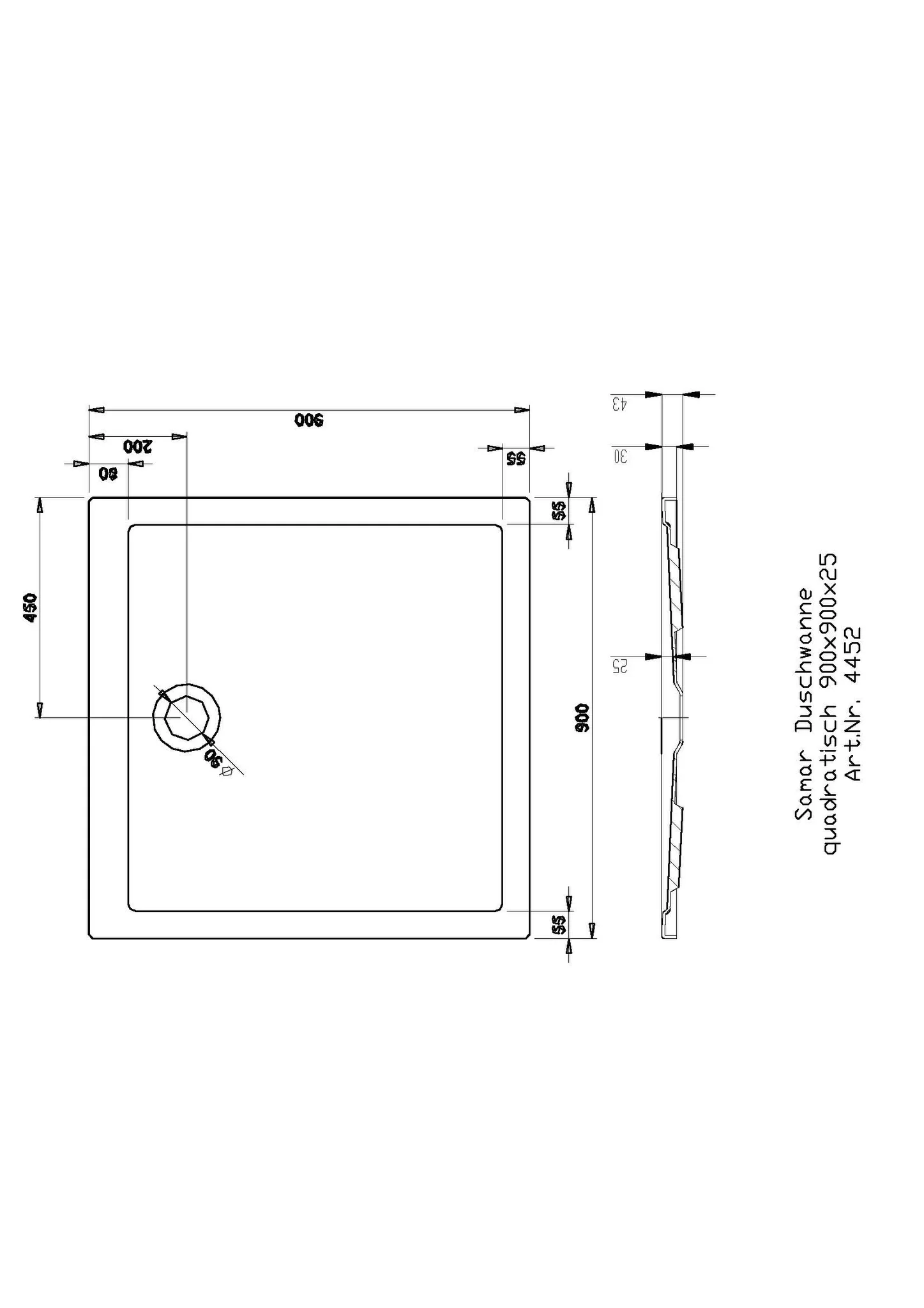 Hoesch quadrat Duschwanne „Samar“ 900 × 900 mm