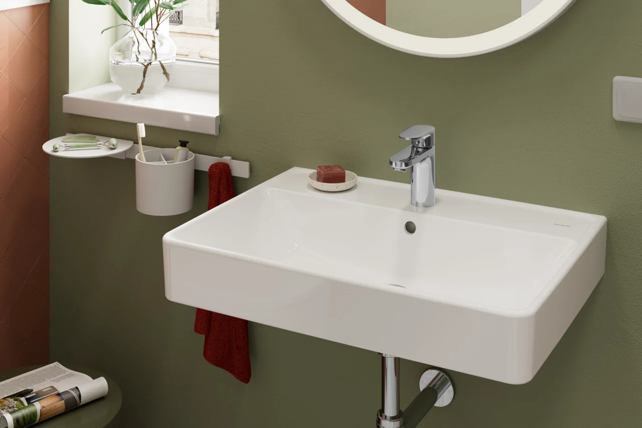 Hansgrohe Waschtisch Xanuia Q, weiß, 650x480 mm, wandhängend mit Hahnloch und Überlauf, SmartClean-Glasur