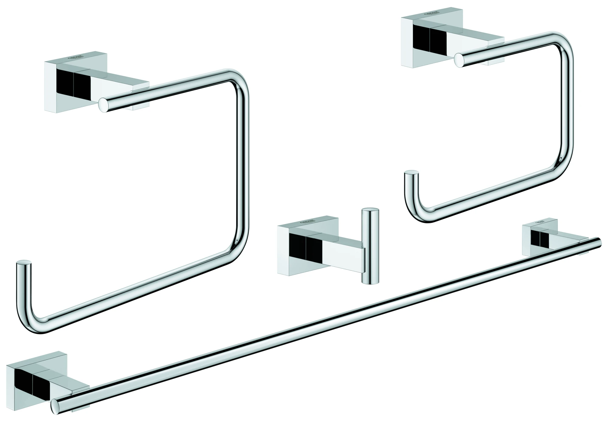 4-in-1 Bad-Set Essentials Cube 40778_1, mit Bademantelhaken, Handtuchring, WC-Papierhalter ohne Deckel, Badetuchhalter 558 mm, chrom