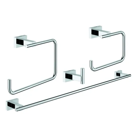 4-in-1 Bad-Set Essentials Cube 40778_1, mit Bademantelhaken, Handtuchring, WC-Papierhalter ohne Deckel, Badetuchhalter 558 mm, chrom 4-in-1 Bad-Set Essentials Cube 40778_1, mit Bademantelhaken, Handtuchring, WC-Papierhalter ohne Deckel, Badetuchhalter 558 mm, chrom