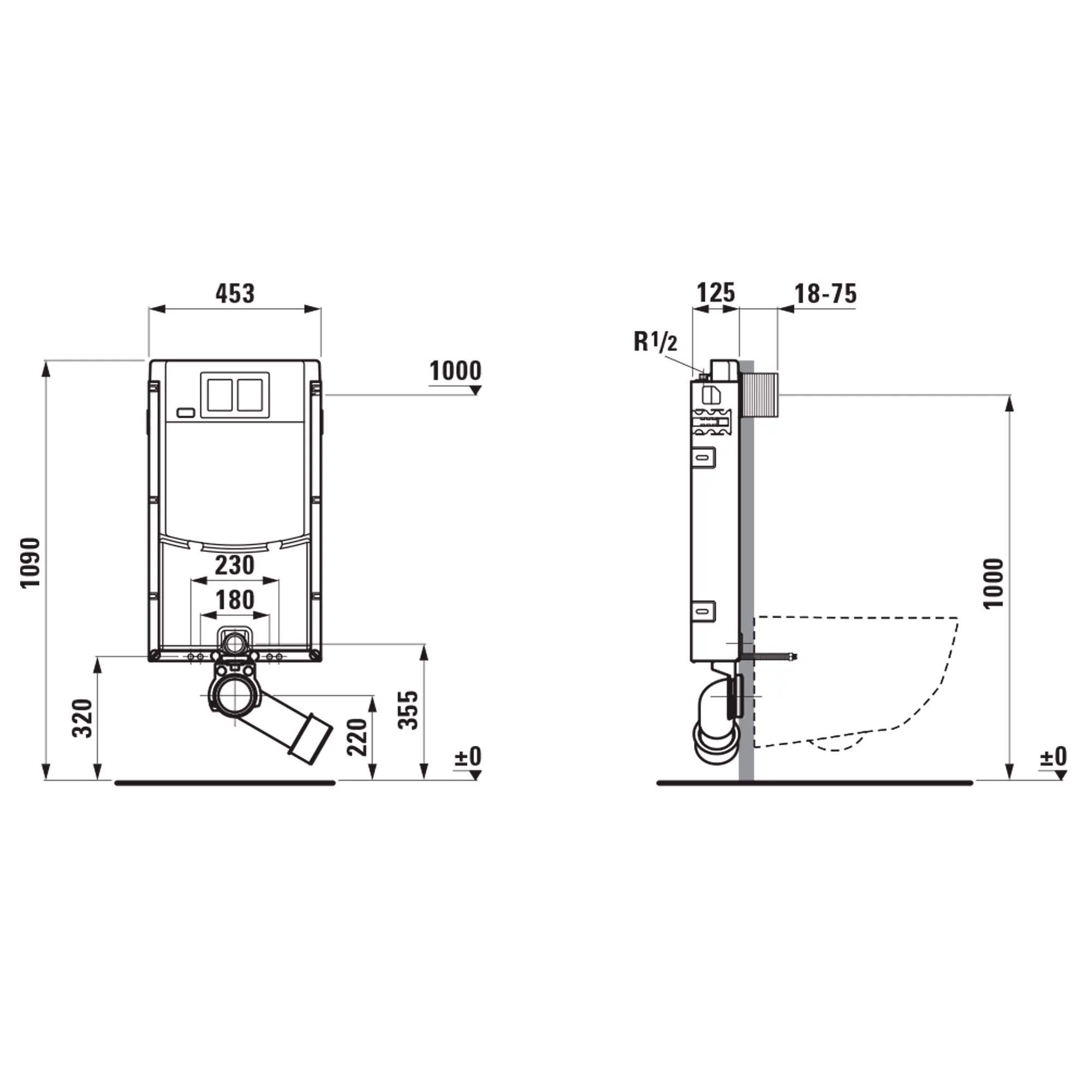 Nassbauelement INEOLINK für Wand-WC und Dusch-WC, Bauhöhe 1090 mm, Einbauhöhe kann individuell an WC-Modell angepasst werden, für Nassbau, mit Stahlzargen, Spülkasten vormontiert, für Frontbetätigung, mit Dual-Flush 2-Mengen-Spülsystem