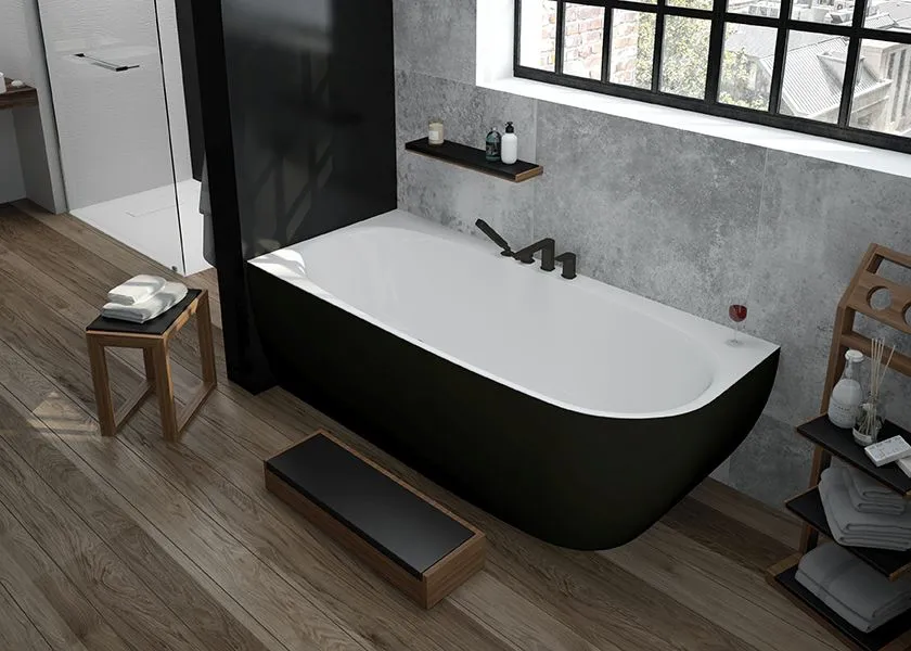 Hoesch iSensi Eck 1800x800 Monolith links Überlaufschlitz, BiColor Weiß-Schwarz Hoesch iSensi Eck 1800x800 Monolith links Überlaufschlitz, BiColor Weiß-Schwarz