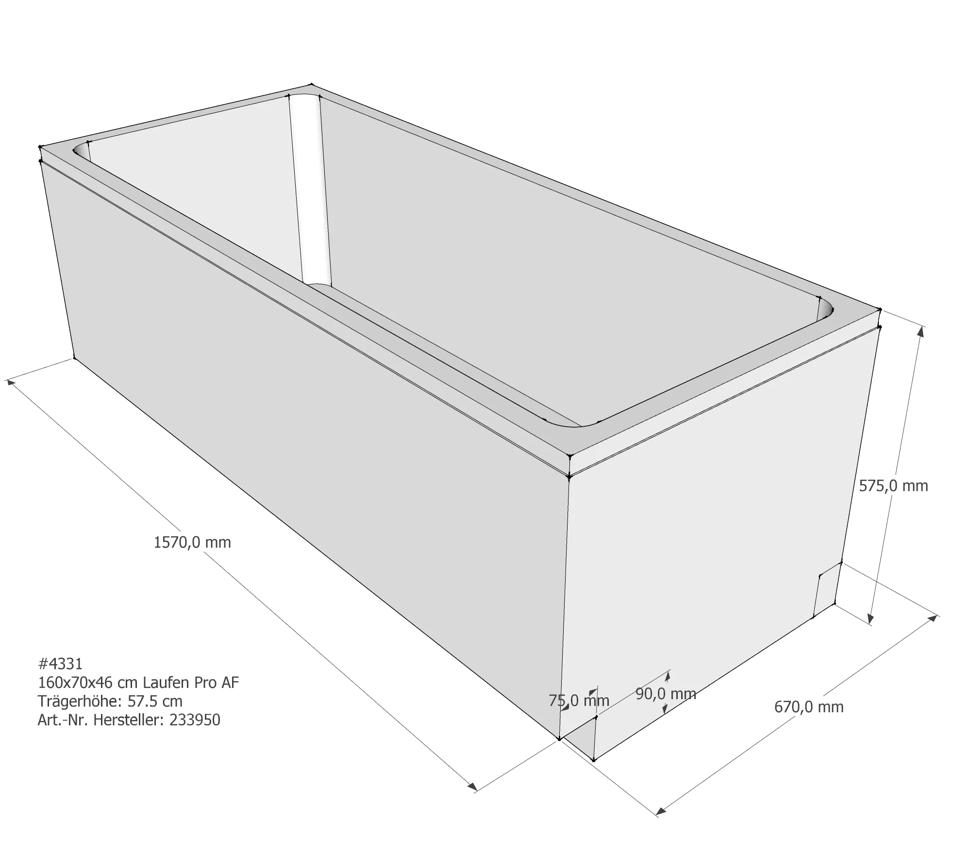 Badewannenträger passend für Laufen Pro 160 × 70 × 46 cm Badewannenträger passend für Laufen Pro 160 × 70 × 46 cm