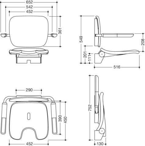 Klappsitz „Serie 802 LifeSystem“ in Signalweiß glänzend / Signalweiß matt