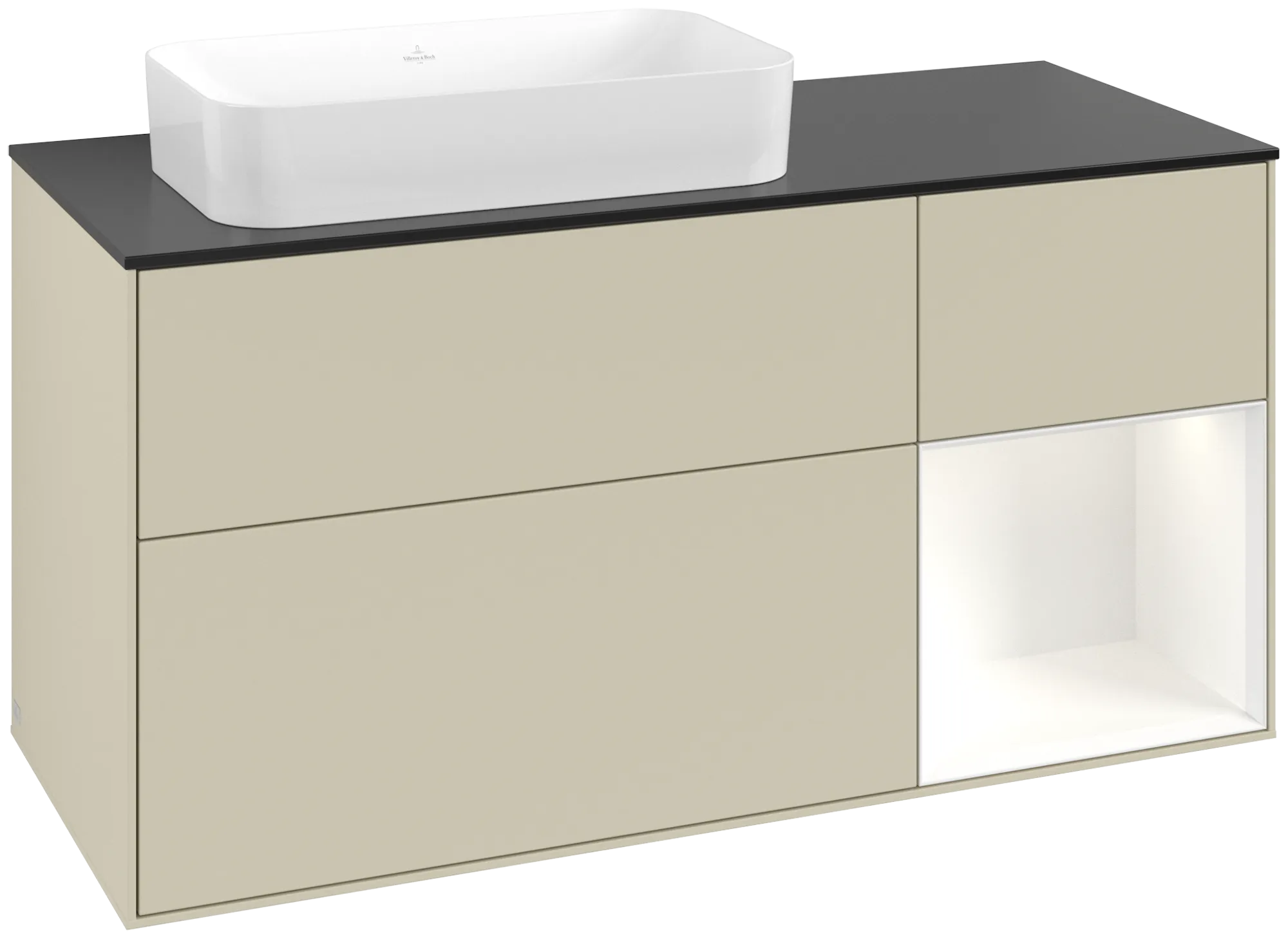 Villeroy & Boch Waschtischunterschrank „Finion“ für Schrankwaschtisch 1200 × 603 × 501 mm Silk Grey Matt Lacquer, ohne Hahnlochbohrung, für Becken links