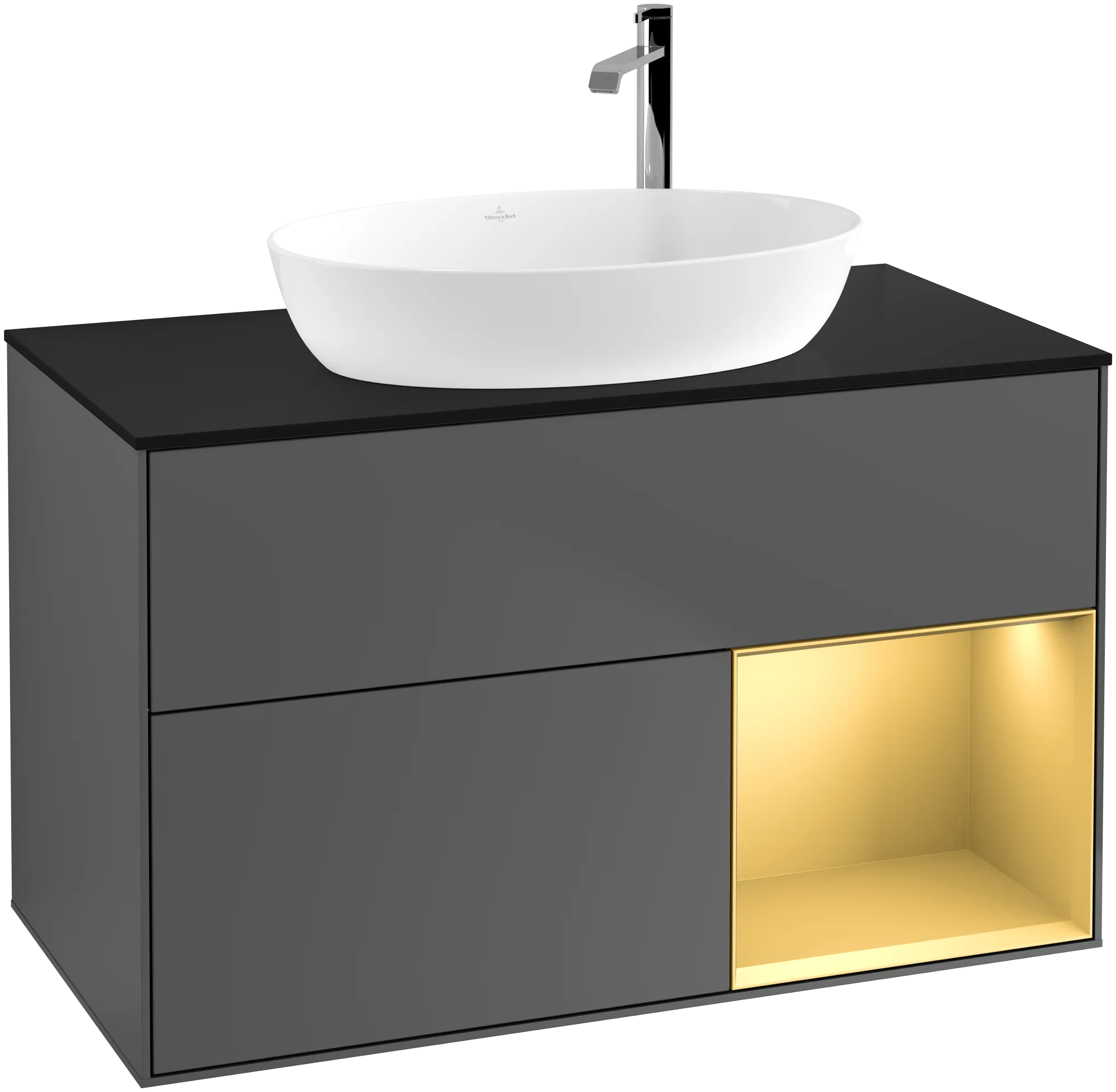 Villeroy & Boch Finion Waschbeckenunterschrank G90 1000x603x501mm Anthracite Matt Lacquer / Gold Matt Lacquer / Glass Black Matt