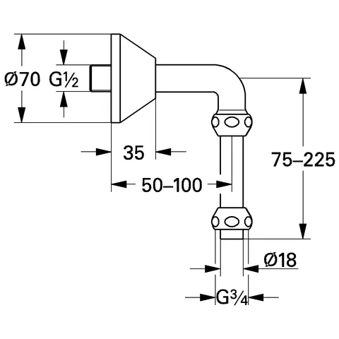 Abgangsbogen 12407, DN 15, Ausladung 50 bis 100 mm Abgangsbogen 12407, DN 15, Ausladung 50 bis 100 mm
