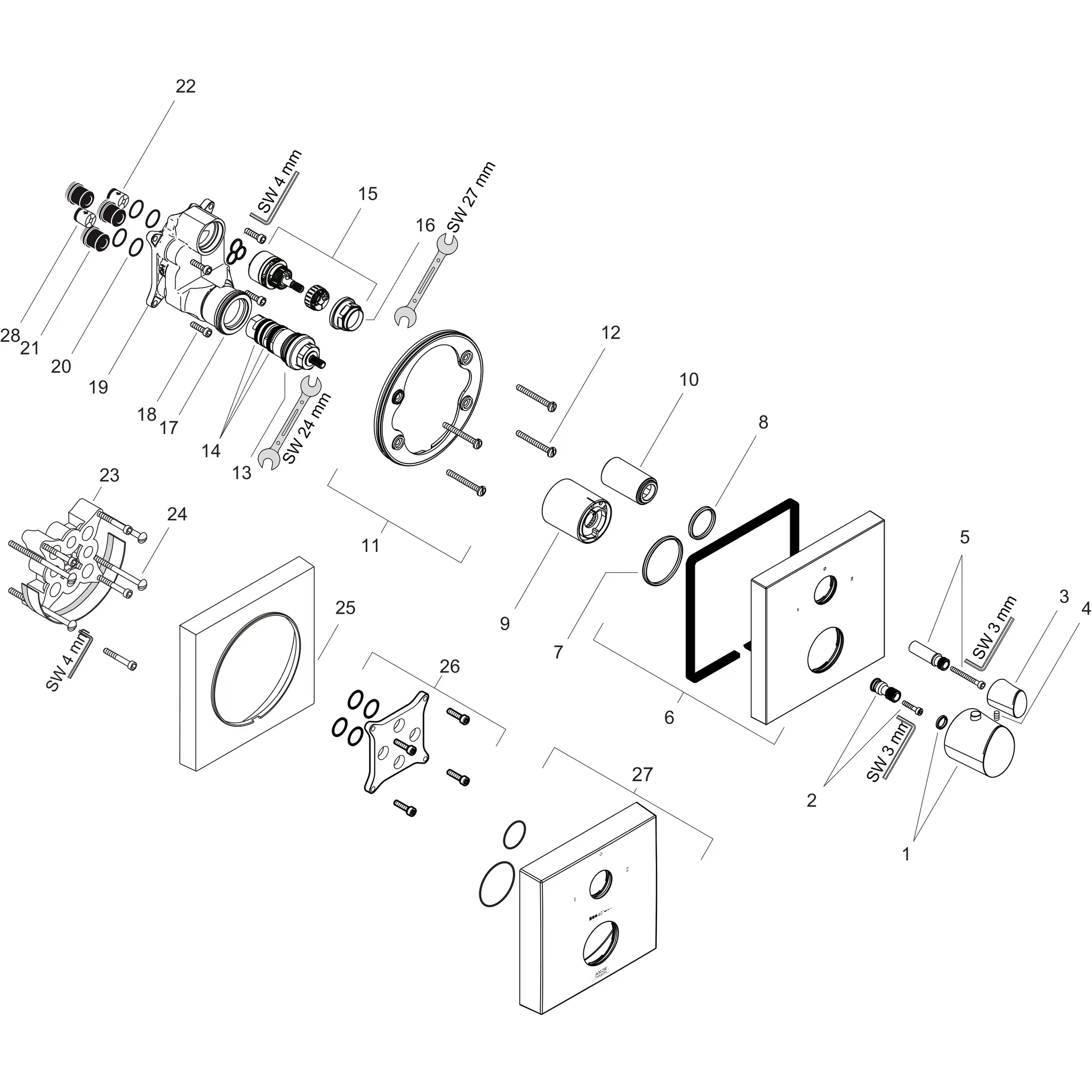 Thermostat UP Axor Starck Organic F-Set chrom mit Absperr-u.Umstellventil