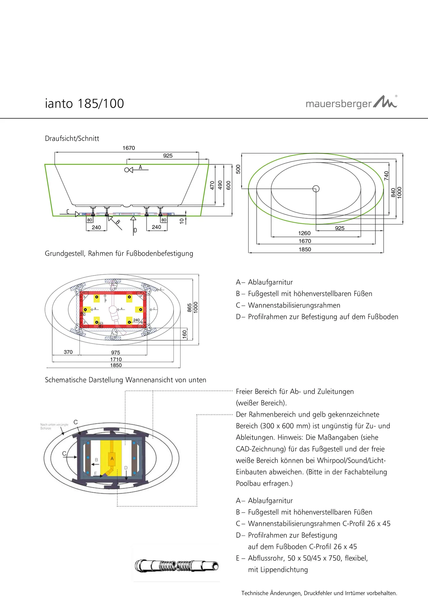 Mauersberger Mineral-Badewanne ianto 185⁄100, 1850x1000x600, Freistehend