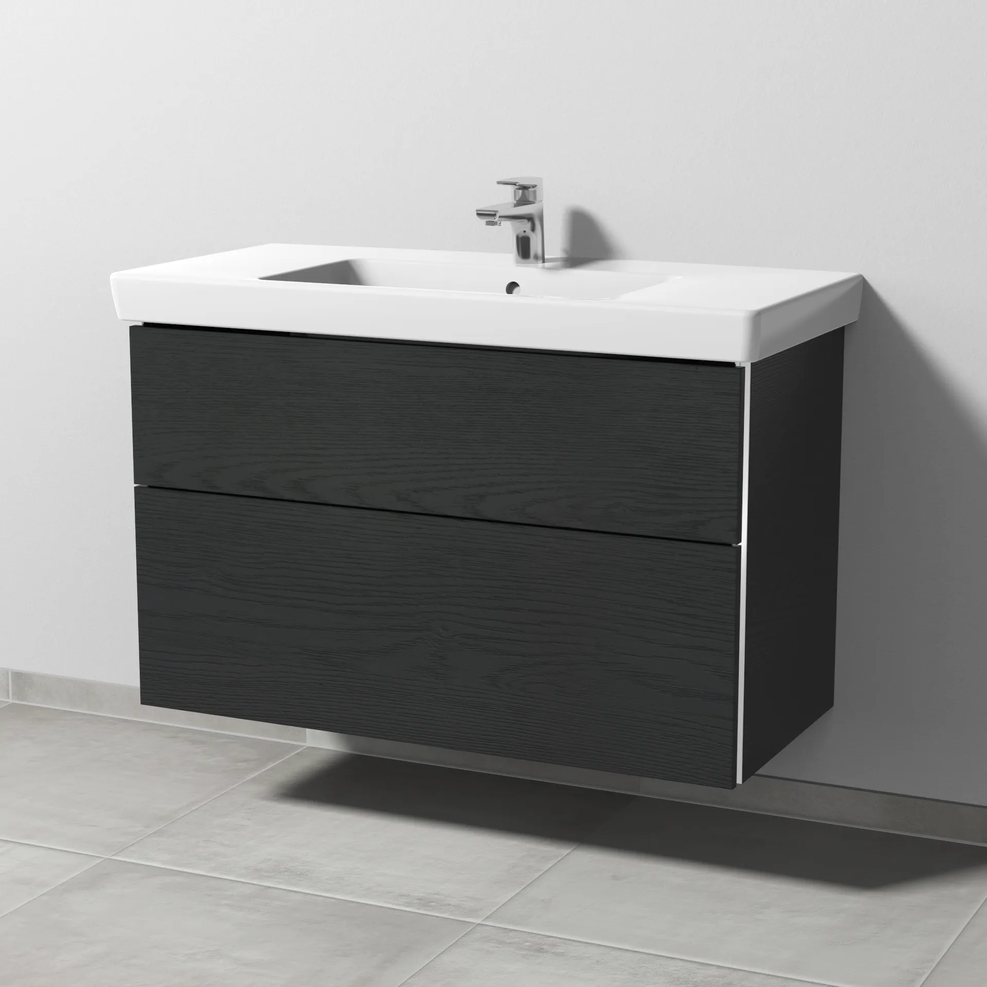 Sanipa Waschtischunterschrank „3way“ 950 × 593 × 447 mm in Black Oak, Becken mittig Sanipa Waschtischunterschrank „3way“ 950 × 593 × 447 mm in Black Oak, Becken mittig