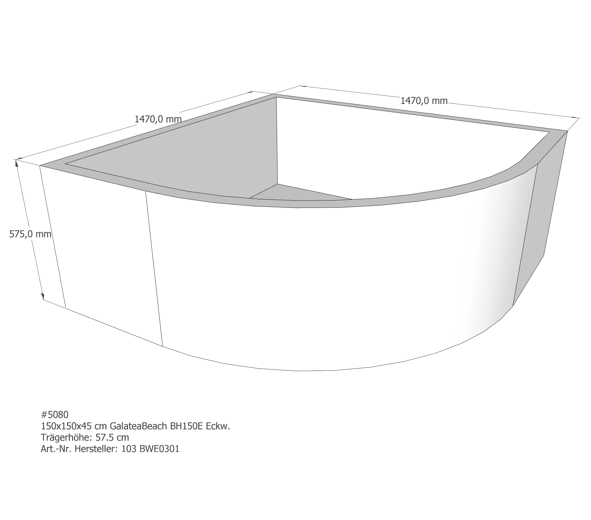 Badewannenträger für Galatea ~Beach BH 150 E 150 × 150 × 45 cm Badewannenträger für Galatea ~Beach BH 150 E 150 × 150 × 45 cm