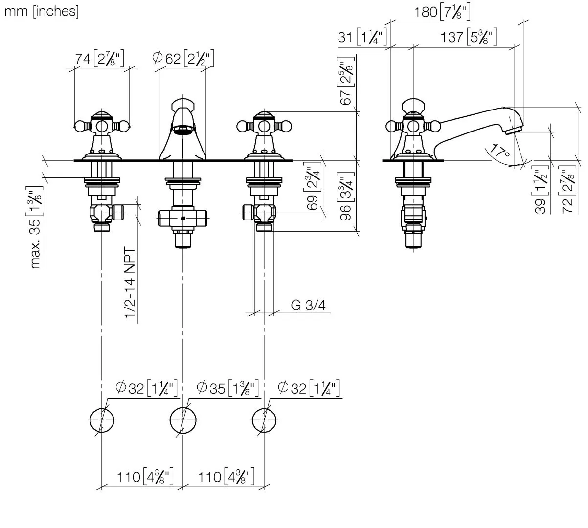 Waschtisch-Dreilochbatterie mit Ablaufgarnitur MADISON Chrom 20700360 Waschtisch-Dreilochbatterie mit Ablaufgarnitur MADISON Chrom 20700360