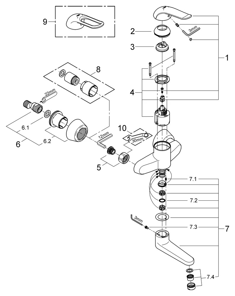 Einhand-Waschtischbatterie Euroeco Special 32767, Wandmontage, 46 mm Keramikkartusche, Ausladung 197 mm, Hebellänge 120 mm, chrom Einhand-Waschtischbatterie Euroeco Special 32767, Wandmontage, 46 mm Keramikkartusche, Ausladung 197 mm, Hebellänge 120 mm, chrom