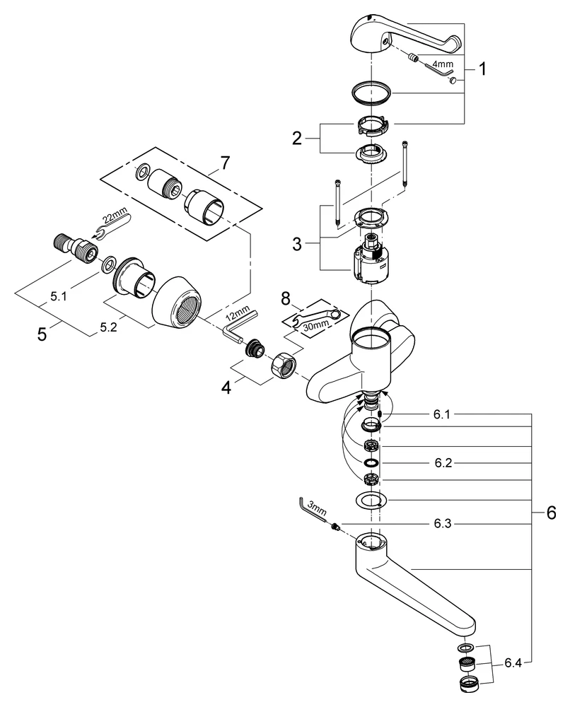 Einhand-Sicherheitsmisch-Waschtischbatterie Euroeco Special 32793, Wandmontage, Ausladung 256 mm, Hebellänge 170 mm, chrom