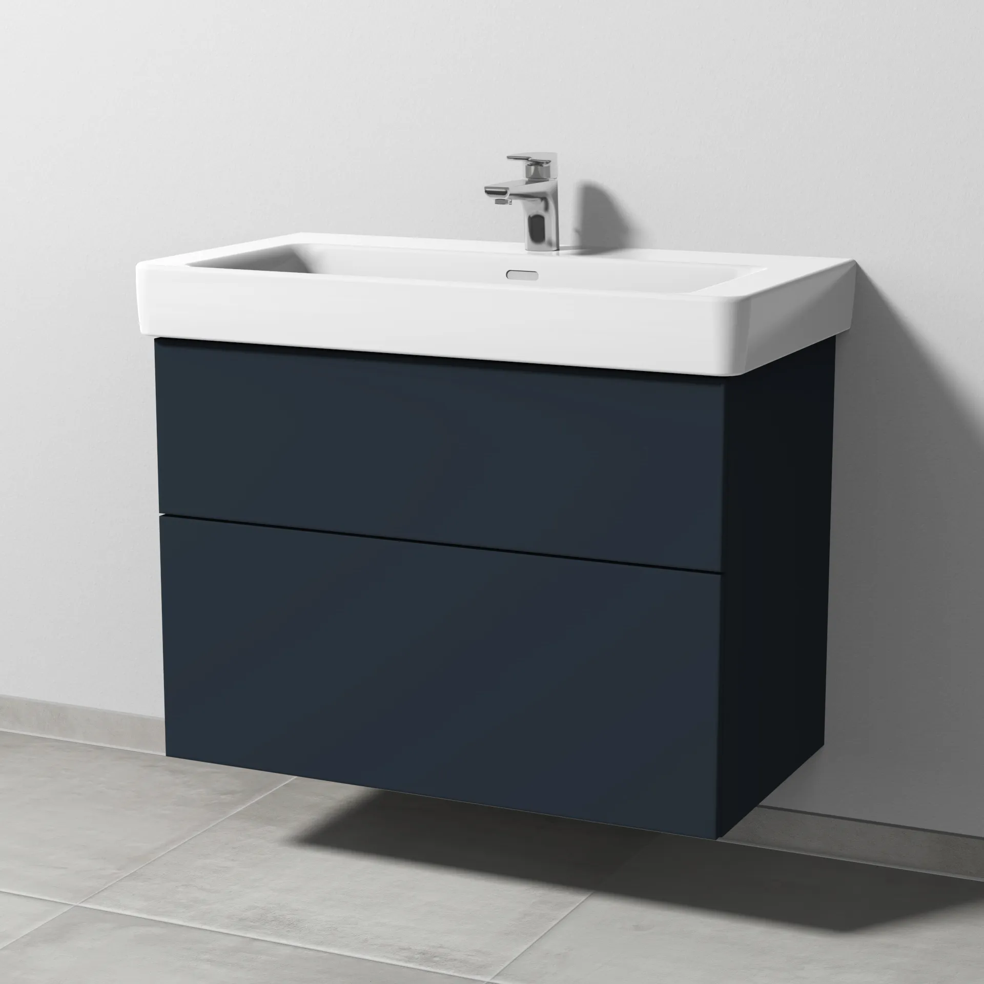 Sanipa Waschtischunterschrank „3way“ passend zu Keramik-Waschtische Pro S von Laufen 800 × 593 × 437 mm in Marine (matt), Becken mittig