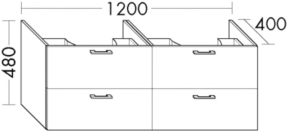 Waschtischunterschrank Sys30 von burgbad - 400 mm tief, 1.200 mm breit, 480 mm hoch, für Mineralguss-Waschtisch M7, 2 Schubladen oben, 2 Auszüge unten